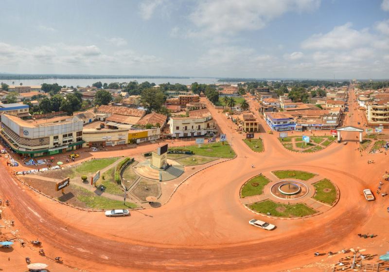 The city centre of Bangui beside the Oubangui river