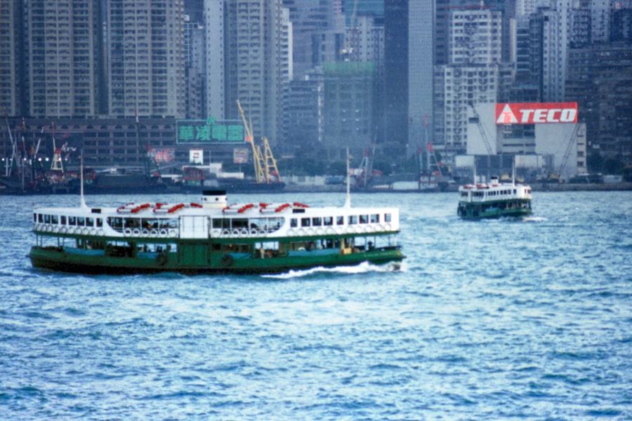 Star Ferries crossing Victoria Harbour, Hong Kong, photographed in 1995