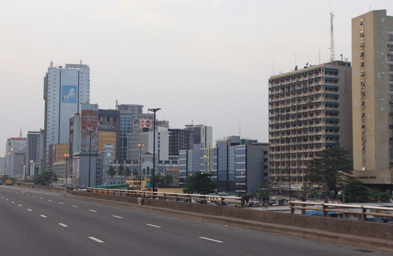The skyline of Lagos, Nigeria, seen across the lagoon